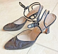 Womens Salvatore Ferragamo Black Patent Leather Slingback Heels Clear Strap 9