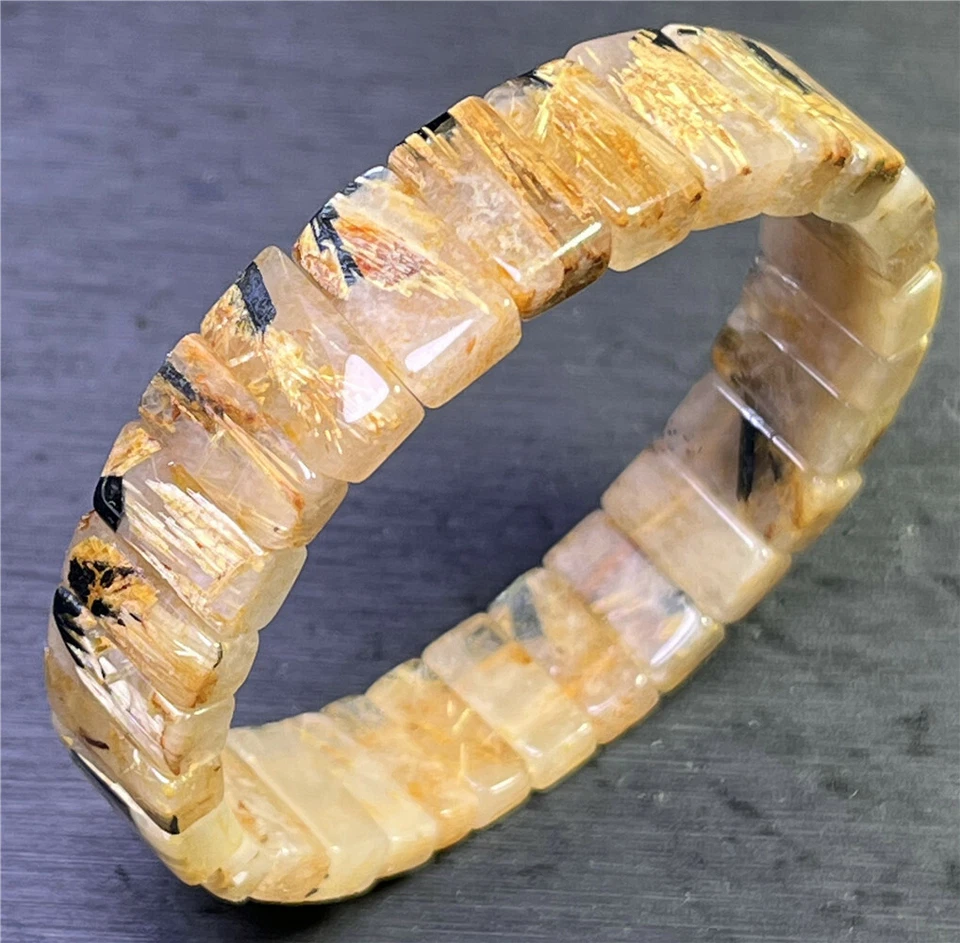 Brazalete Brazalete Cuentas Cristal Cuarzo Rutilado Titanio Dorado Natural Foto 3 de 4