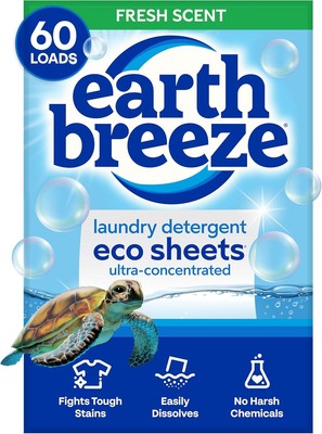 Earth Breeze Laundry Detergent Sheets Fresh Scent - 60 Loads No Plastic Jug