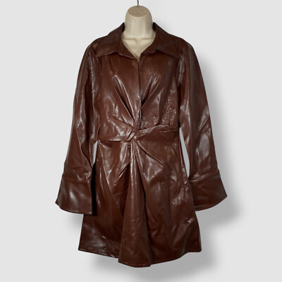 Cinq à Sept Women's Brown Faux Leather Twisted Front Mckenna Dress Size 12