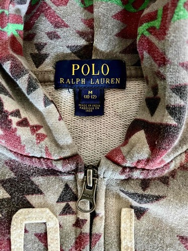 Polo Ralph Lauren Grey Aztec Pattern Zip Up Hoodie Jacket Girls Medium 10/12 - Picture 3 of 10