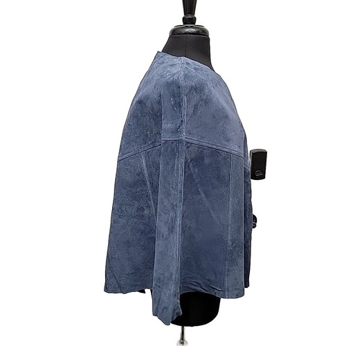 NWT Vintage Look Slate Blue Suede Leather Poncho Sz XS By Dialogue - Picture 3 of 11
