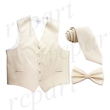 New Men's Solid Tuxedo Vest Waistcoat Necktie  Bowtie Set Party Prom Ivory
