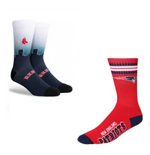 Boston Fan Pack 2 Pair Mens Crew Socks MLB Red Sox NFL New England Patriots Gift