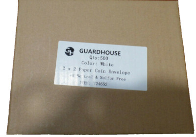 500 Box 2x2 White Paper Envelopes Coin Safe Archival PH Neutral & Sulfur Free
