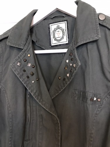 New Look Size 10 Khaki Soft Cotton Jacket. Metallic Studs on Lapels, Zip Up. - Picture 5 of 7