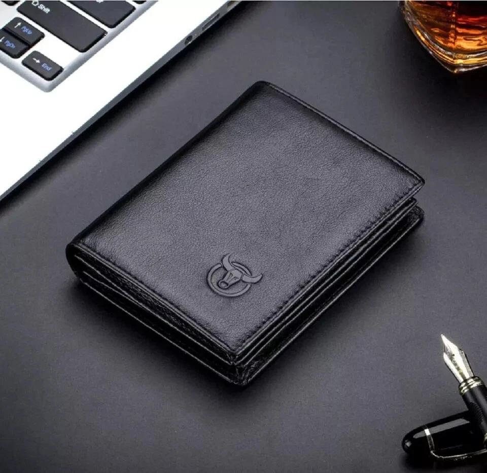 New Men's Genuine Leather RFID Blocking Large Capacity Bifold Wallet Black - Image 4 of 4