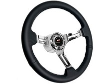 1955-68 Chevy Bel Air 14 Black Leather Steering Wheel Chrome Kit Excludes 64-66