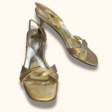 Vintage Stuart Weitzman Gold Strappy Kitten Heel Sandals US 6.5