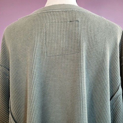 S American Eagle Washed Green Big Hug Waffle Distressed Oversized Crew Pullover - Picture 11 of 15