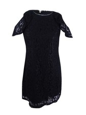 Tommy Hilfiger Women's Cold-Shoulder Glitter Lace Dress (12, Black) 190607580774
