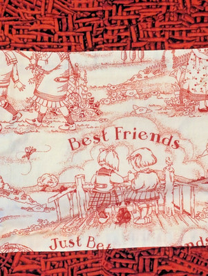 Handmade Best Friends Patchwork Red Black White Quilt Throw/Lap Size 40'' x 29''