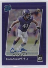 2021 Donruss Optic Rated Rookie Purple Prizm 13/25 Chazz Surratt #280 Auto 0xh3