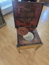 Antique Wooden Commode Chair Potty Box w/ Chamber Pot, Primitive Rustic...