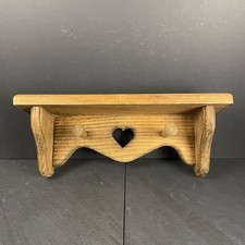 Vintage 14.5" Wooden Heart Cutout Shelf with 2 Pegs Rustic Cottage Core