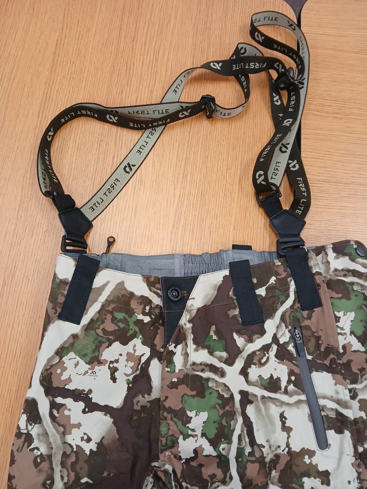 First Lite Seak Stormtight Rain Pants Small S Camo Hunting Waterproof Suspenders - Image 2 of 4