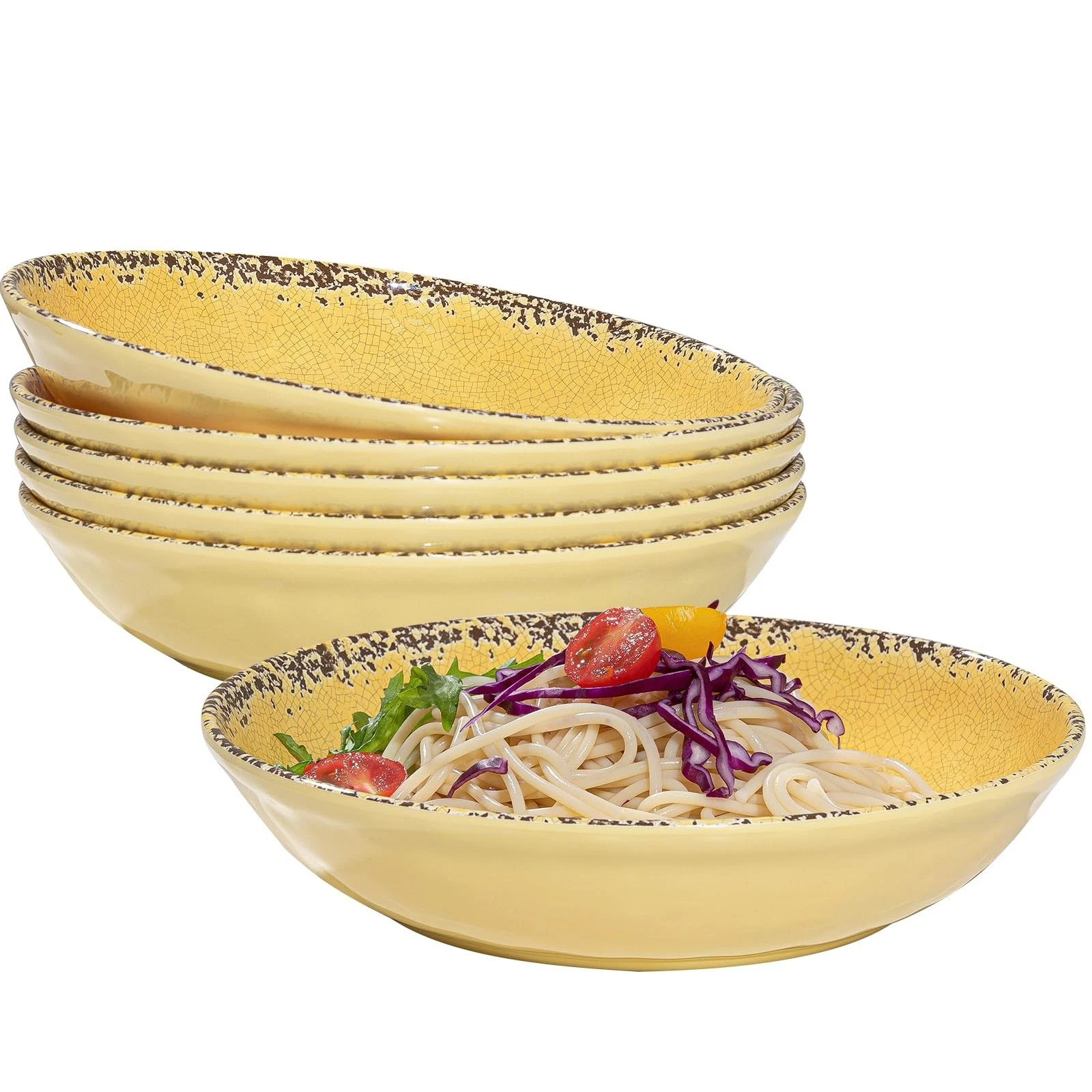 Farmhouse Melamine Pasta Bowls Set, 42 OZ Large Salad Bowls Set, 9.25 inch 6 ...