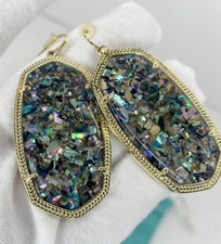 Kendra Scott Danielle Earrings Limited Edition Purple Crushed Abalone Gold Tone