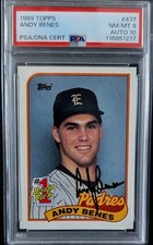 1989 Topps #1 Draft Pick Andy Benes RC On-Card Auto #437 PSA 8/PSA 10 Auto DNA