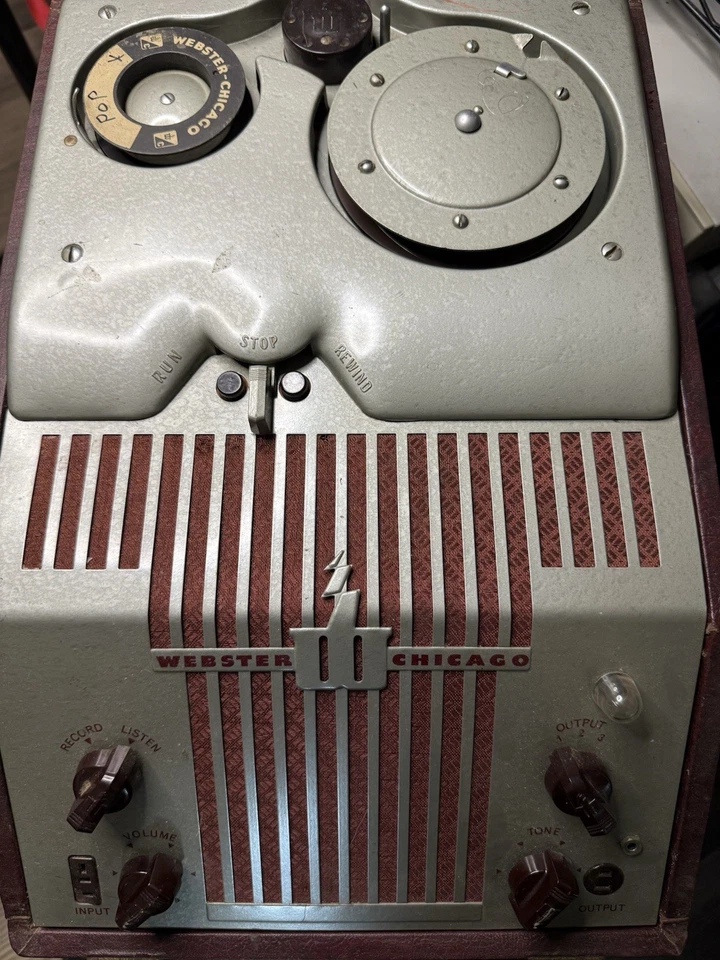 Grabadora de cables Webster Chicago 80-I vintage de los años 40 funciona con estuche carretes manuales Foto 2 de 4