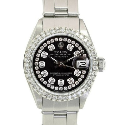 Rolex Datejust Steel Black String Diamond Dial & Bezel Watch w/ Box & Paper