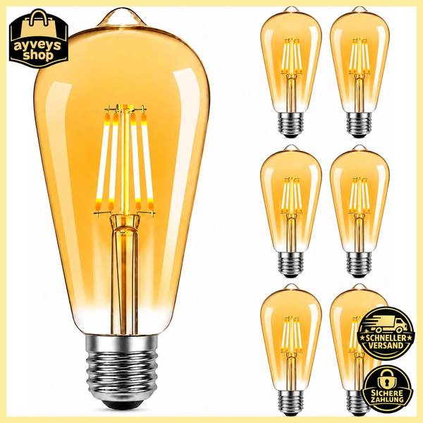 Edison GlüHbirne LED Warmweiß E27 Retro 6 StüCk Nostalgie Beleuchtung Haus Bar-image