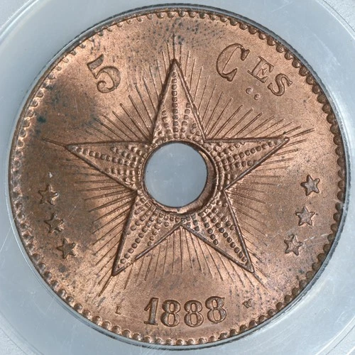 1888/7 Belgian Congo King Leopold II 5 Centimes NGC MS64RB