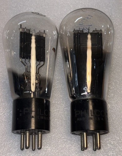 Matched Pair Philco Type 45 Engraved Base Globe Vacuum Tubes Amplitrex Strong