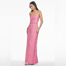 Sachin Babi Sophia Rose Pink Floral Jacquard Strapless Gown Size 0 895