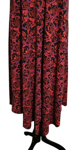 LuLaRoe Carly SZ XS Pullover Hi Low Swing Dress Red Black Purple Floral 1 Pocket - Picture 5 of 15