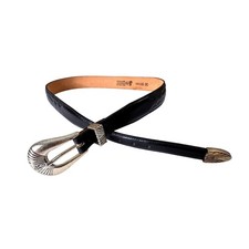 Justin Mens 30 Black Leather Western Belt 501BK Silver Buckle Slvr Tip USA Made