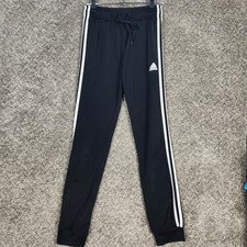 Adidas Classic 3 Stripe Joggers Womens Sz XS Black Tricot Tapered Pants 25x31