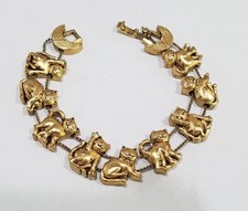Brazalete Deslizante Vintage Circa 1990 Pretty Kool Tono Dorado Figura Gatito Gato