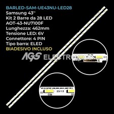 KIT 2 BARRE STRIP 28  LED TV SAMSUNG AOT-43-NU7100F V8N1-430SM0-R0 BN96-45954A