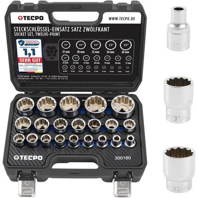 VIELZAHN STECKSCHLÜSSEL SATZ 21-teilig 1/2 ZOLL ZWÖLFKANT NÜSSE 8-36 mm NUSS-SET