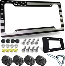 American Flag License Plate Frame Patriotic USA Flag Car Tag Cover, Rust Ra