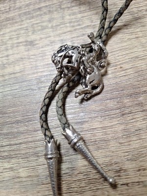 1950s Vintage Bucking Bronco & Cowboy Black Braided Bolo