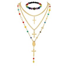 5 PCS Cross Necklace Long Set for Women, Seven-Color Energy Gift bracelet - B