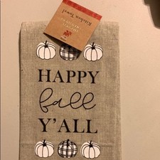 NWT Harvest Collection Happy Fall Y  all kitchen towel Farmhouse black white