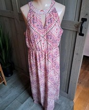Q & A Medium Maxi Dress Pastel Orange Purple Paisley Summer Sleeveless Boho