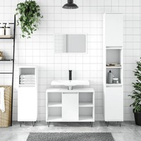 Badschrank Badezimmerschrank Schmal Weiß 30X30X100 Cm Holzwerkstoff