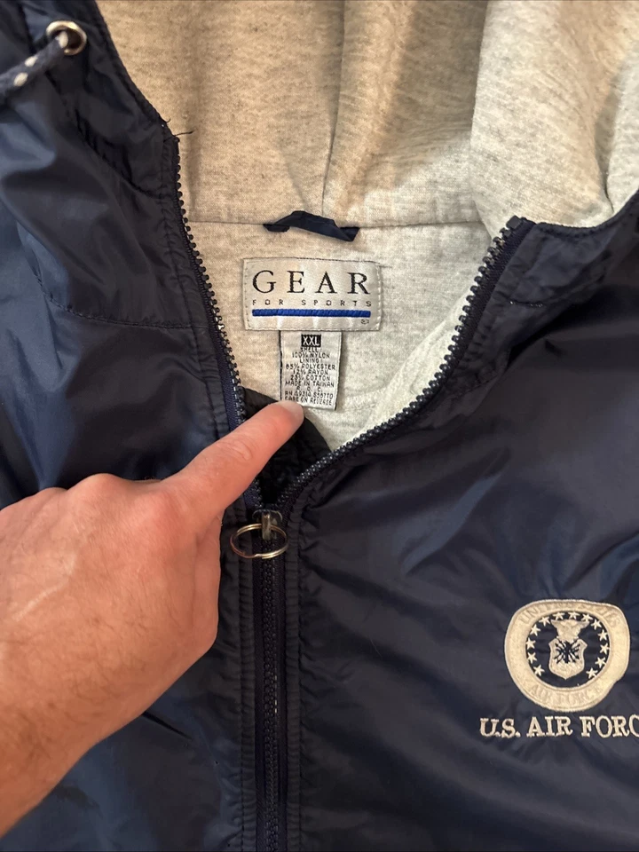 Chaqueta con Capucha De Colección Años 90 Fuerza Aérea de los Estados Unidos Nylon Cremallera Completa Forrada Azul Marino 2XL Foto 3 de 4