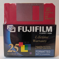 Fujifilm 3.5" Floppy Disks 2HD 25 Pack Color IBM PC Formatted New Sealed