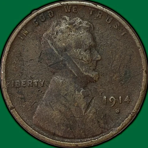 1914-S Lincoln Wheat Cent Very Fine VF Coin, Scratch #37003