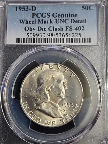 1953-D PCGS Uncirculated Details FS-402 Obverse Die Clash Franklin Half Dollar