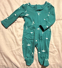 Carter's Child of Mine Preemie Green Cotton Footed Zip Sleeper Animal Print