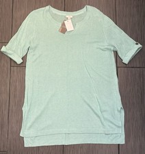 J. Jill Tunic Top Split Neck Top Short Sleeve Size Medium Aquatint Lightweight