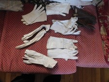 Vintage lot of 7 pair of white   brown kid leather gloves small size craft