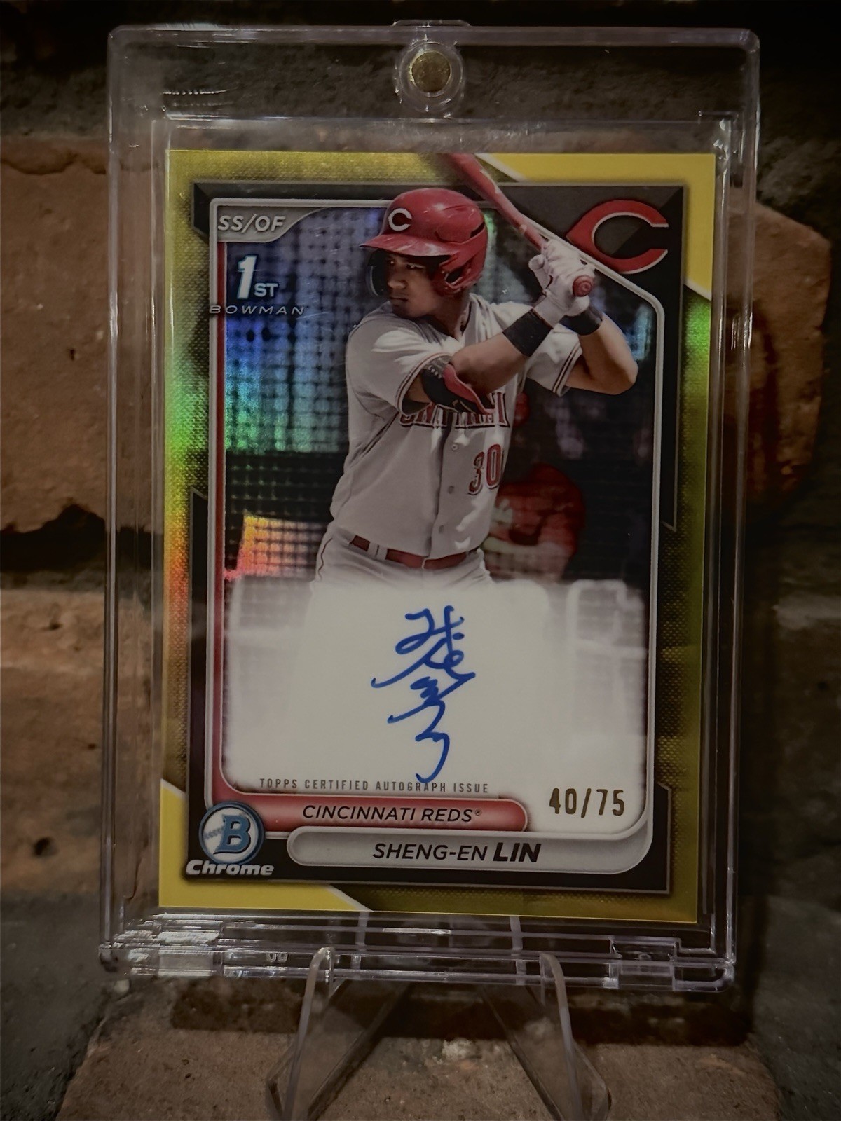 📈 2024 Bowman Chrome Sheng-En Lin Auto 1st Rookie Yellow Refractor /75 RC Reds
