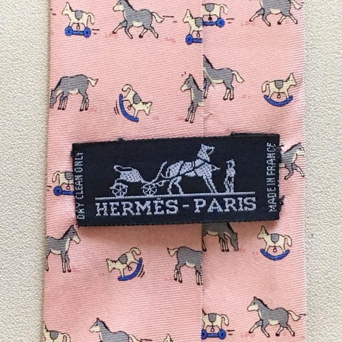 Hermes Seidenkrawatte Pferd Tiermuster rosa ohne Karton gebraucht. - Bild 3 von 15